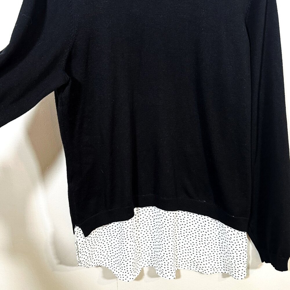 NWOT Adrianna Papell Black Layered Sweater With Dotted Collar Size XLg Academia - Picture 9 of 11